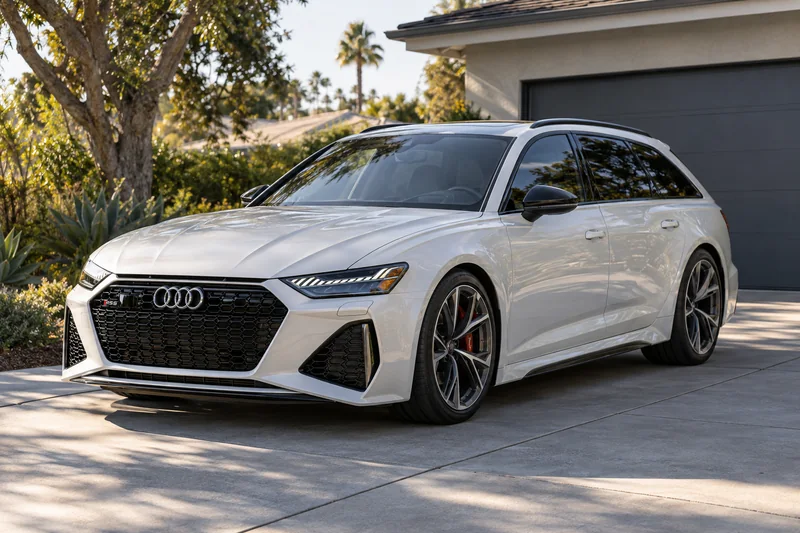 Pearl white Audi RS6 Avant with tinted windows