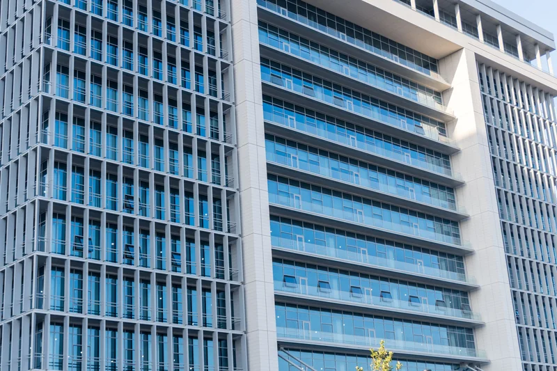 A glass office building