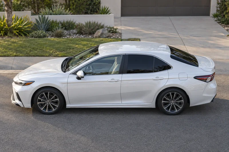 White Toyota Camry showing which windows can be tinted under California law