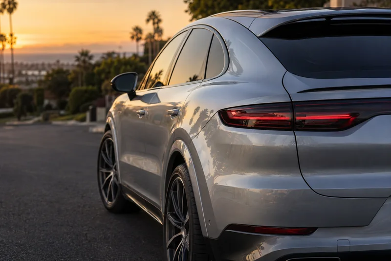 Smoked taillight film on a silver Porsche Cayenne Coupe